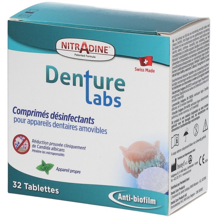 NitrAdine Denture Labs (Seniors) Desinfektionstabletten für Prothesen, Packung mit 32 Tabletten